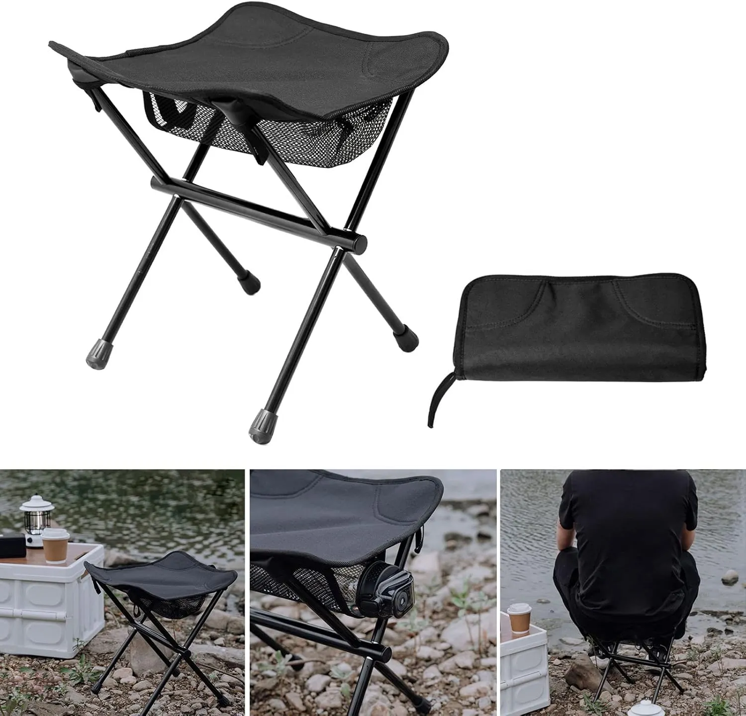 Camping Stool 13.3inches Portable Folding Stool for Outdoor Walking Hiking Fishing 661 LBS Capacity with Carry Bag