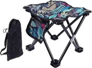 Camping Stool Canvas Portable Leaf Pattern Folding Chair with Carry Bag Adults Blue