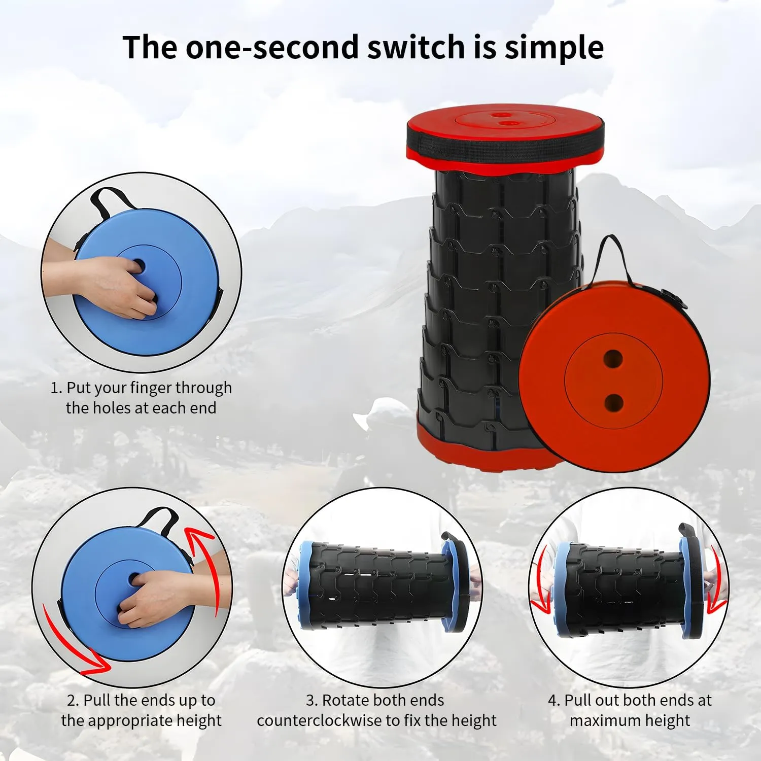 Camping Stool Portable Collapsible Stool Retractable Stool Outdoor Capacity 400lb Lightweight for Fishing Hiking Trips BBQ Red