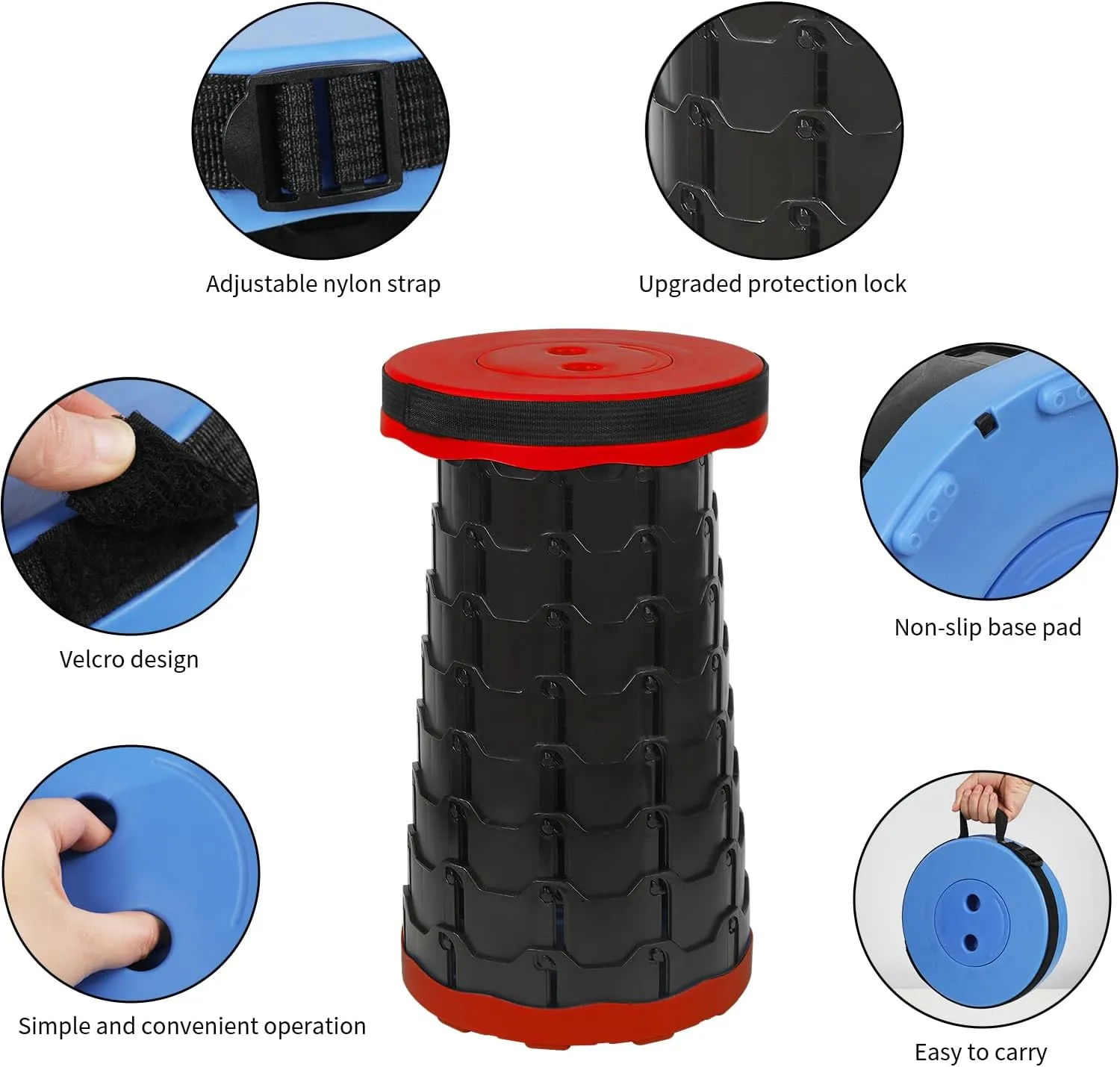 Camping Stool Portable Collapsible Stool Retractable Stool Outdoor Capacity 400lb Lightweight for Fishing Hiking Trips BBQ Red