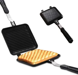 Camping Toastie Maker, Double Side Toasted Sandwich Maker Non-Stick Stovetop Bread Frying Pan with Heat-Resistant Handles for Home Outdoor Camping, Toaster, Toastie