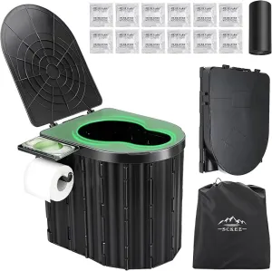 Camping Toilet, Portable Toilet for Adults, 14'' Camping Toilet with Lid, Camp Toilet with Holder, Portable Potty for Camping, Hiking, RoadTrip, Car, Tent, Truck Drivers