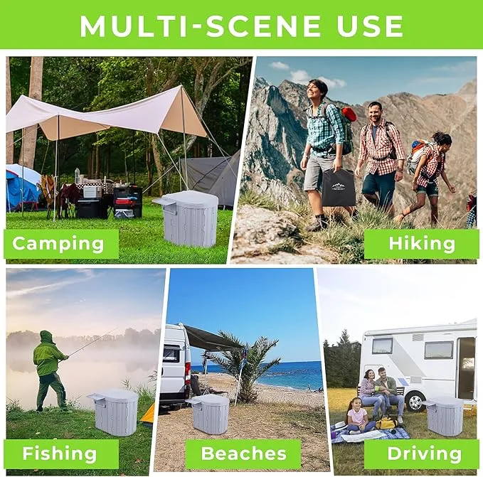 Camping Toilet, Portable Toilet for Adults, 14'' Camping Toilet with Lid, Camp Toilet with Holder, Portable Potty for Camping, Hiking, RoadTrip, Car, Tent, Truck Drivers