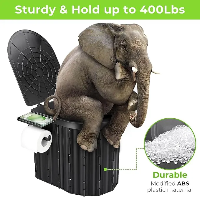 Camping Toilet, Portable Toilet for Adults, 14'' Camping Toilet with Lid, Camp Toilet with Holder, Portable Potty for Camping, Hiking, RoadTrip, Car, Tent, Truck Drivers