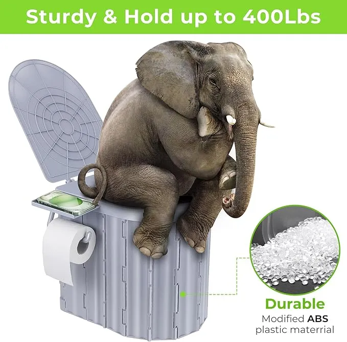 Camping Toilet, Portable Toilet for Adults, 14'' Camping Toilet with Lid, Camp Toilet with Holder, Travel Potty for Camping, Hiking, RoadTrip, Car, Tent, Truck Drivers (grey)