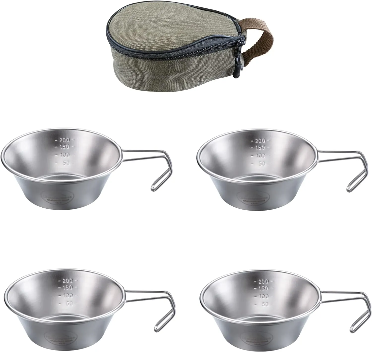 CAMPINGMOON 4pcs Set Stainless Steel Camping Sierra Cup 310ml with Storage Case S220-4P B