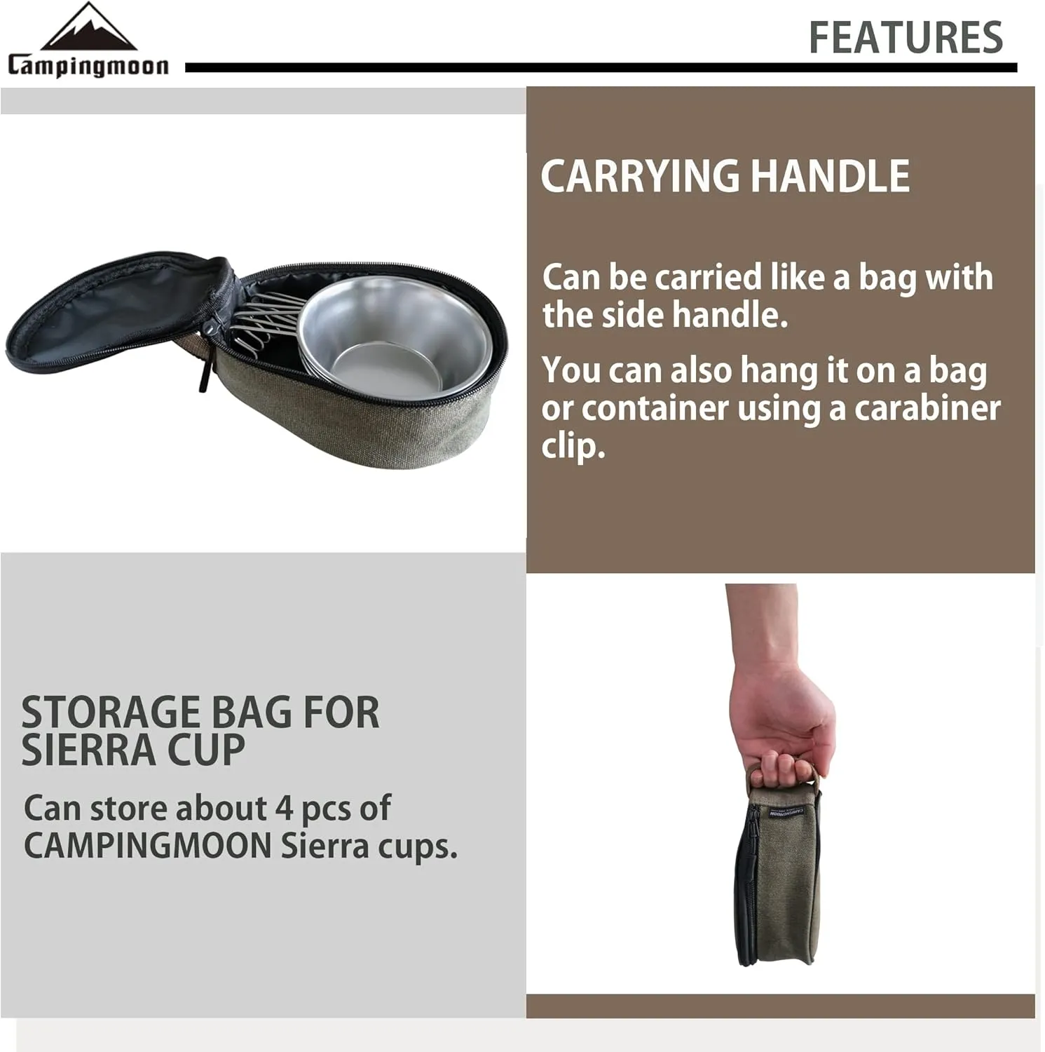 CAMPINGMOON 4pcs Set Stainless Steel Camping Sierra Cup 310ml with Storage Case S220-4P B