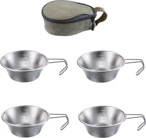 CAMPINGMOON 4pcs Set Stainless Steel Camping Sierra Cup 310ml with Storage Case S220-4P B