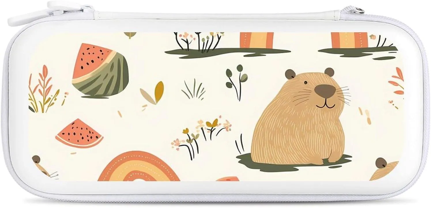 Capybara Rainbow Floral Watermelon Compatible with Switch Carrying Case Hard Travel Game Bag Pouch with 15 Games Accessories