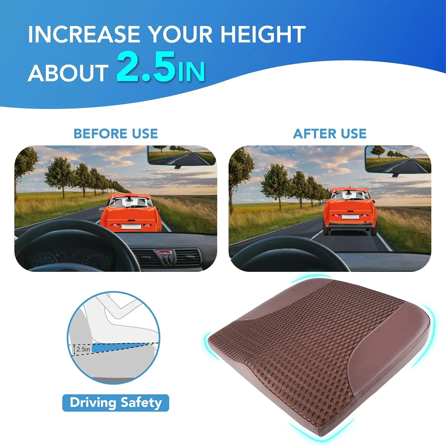 Car Seat Cushion: Comfortable Memory Foam Car Seat Cushion for Driving - for Sciatica-Tailobone Pain Relief - Seat Cushion for Car-Truck, Office, Wheelchair - Brown
