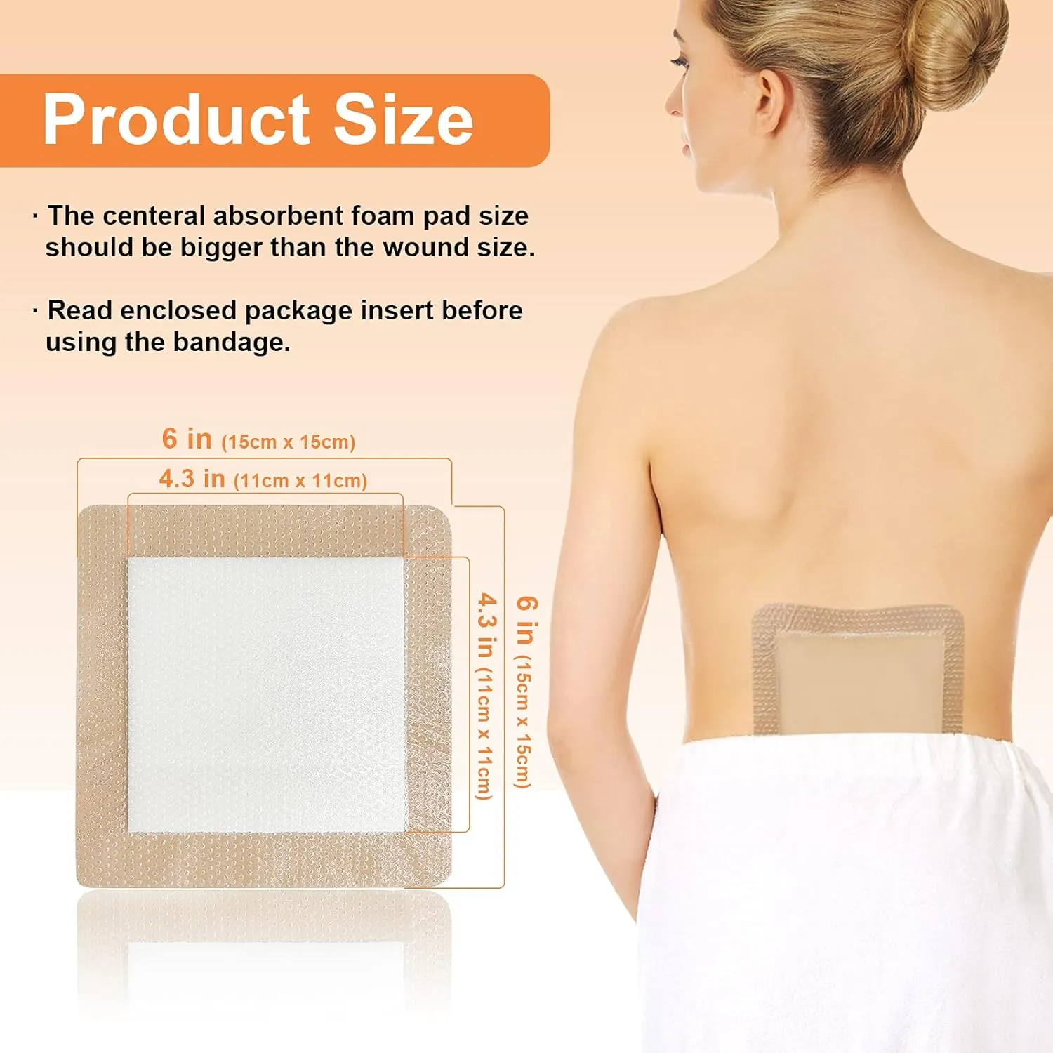 Carbou 5Pcs Silicone Foam Dressing 6" x 6" (15cmx15cm) - Square Wound Care Dressing with Border Adhesive Waterproof Central Ultra Absorbent-Foam(4.3" X 4.3") Waterproof Silicone Wound Bandage