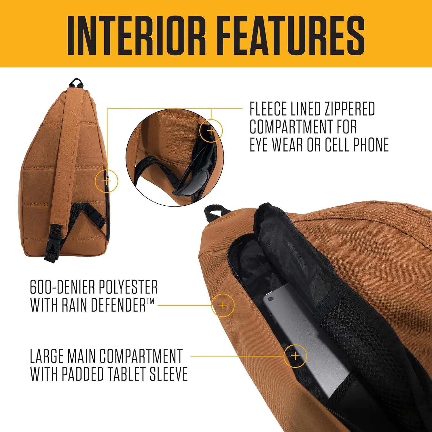 Carhartt Durable Sling Bag, Crossbody Backpack with Side Release Buckle, Tablet Sleeve and Adjustable Strap, Seabrook