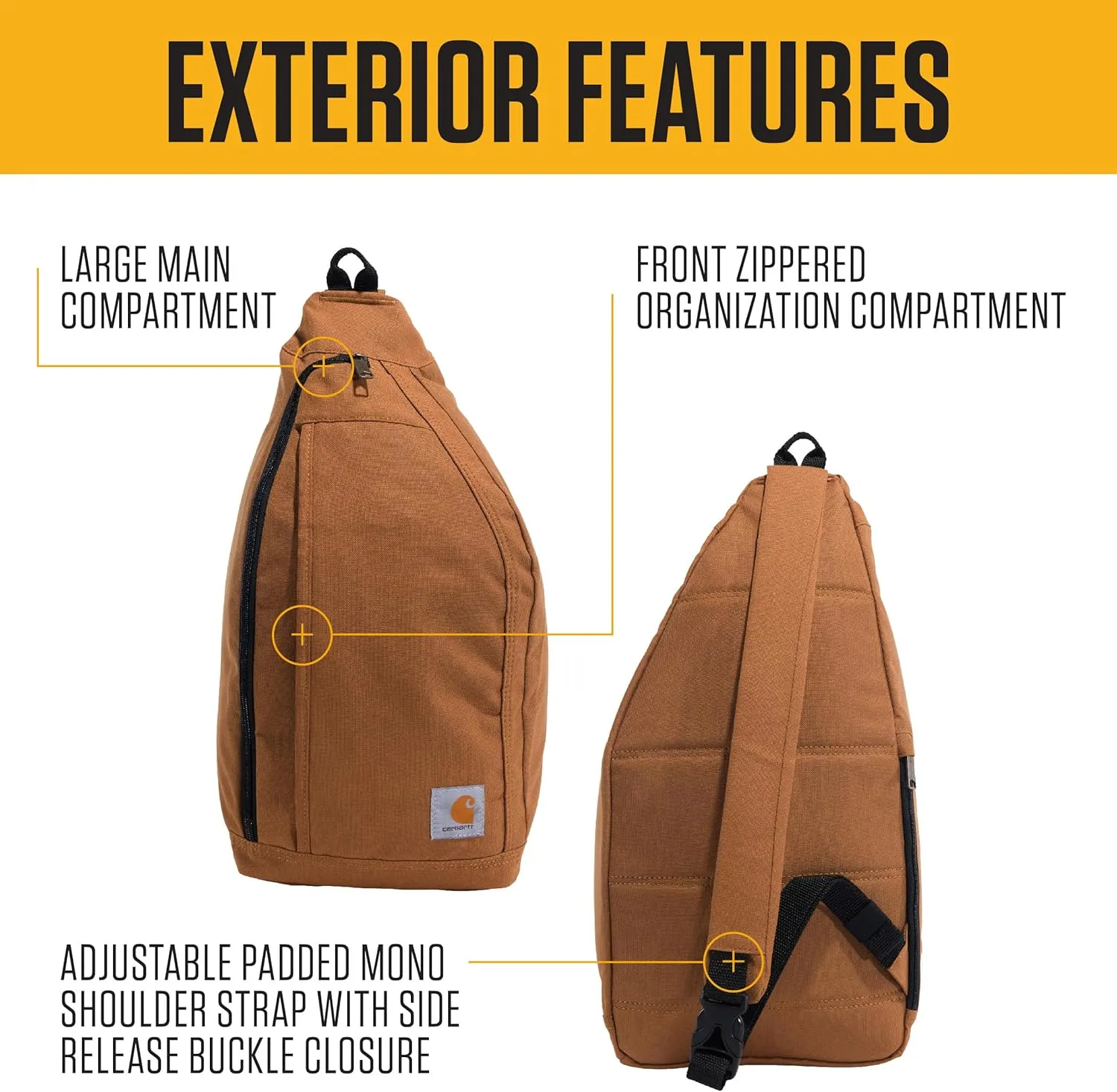 Carhartt Durable Sling Bag, Crossbody Backpack with Side Release Buckle, Tablet Sleeve and Adjustable Strap, Seabrook
