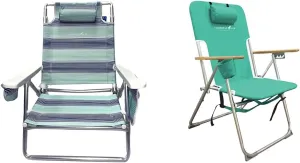 CARIBBEAN JOE 5 & 4 Position Folding Beach Chairs, Portable Reclining Camping Chair Bundle with Headrests, Cup Holders, Shoulder & Backpack Straps