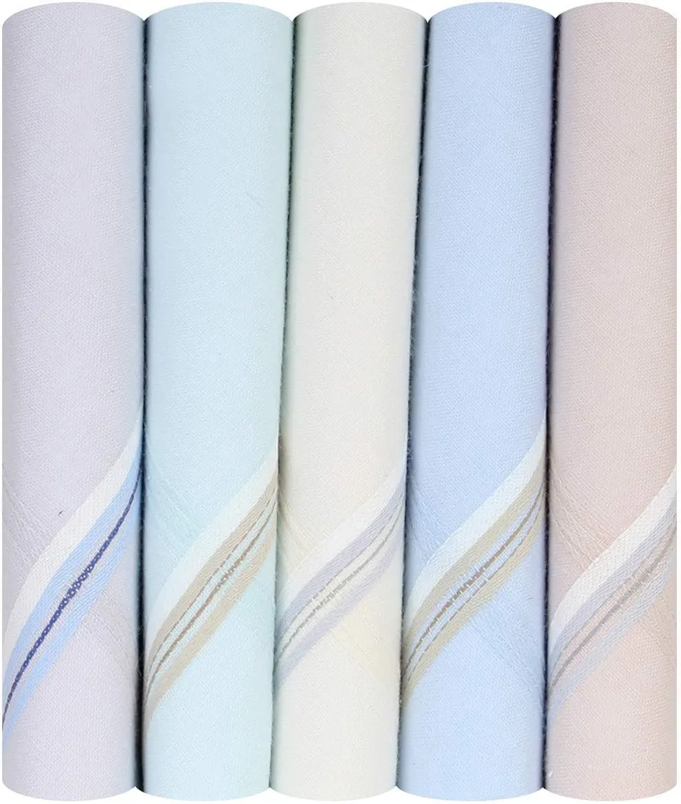 Caruso Italy Men's Premium 100% Pure Cotton Handkerchief Colored Border - (44 x 44 cm)