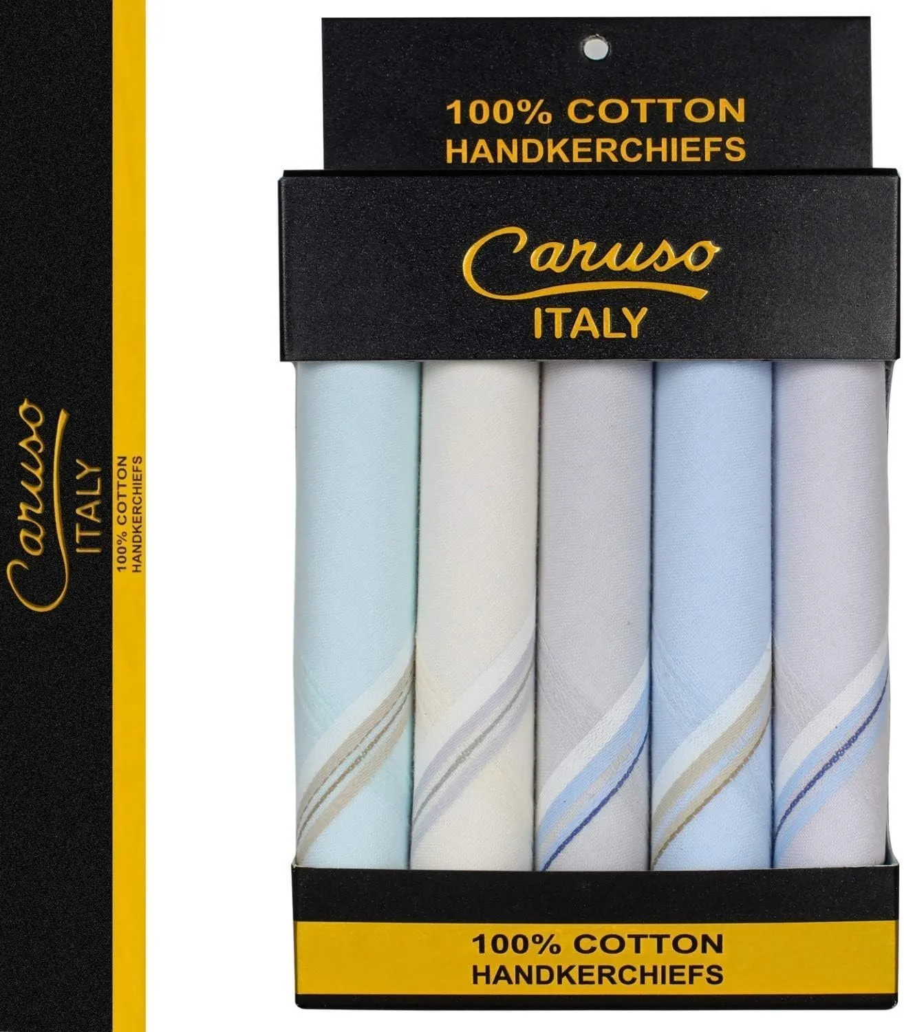 Caruso Italy Men's Premium 100% Pure Cotton Handkerchief Colored Border - (44 x 44 cm)
