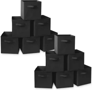 Casafield Set of 12 Collapsible Fabric Cube Storage Bins, Black - 11" Foldable Cloth Baskets for Shelves, Cubby Organizers & More