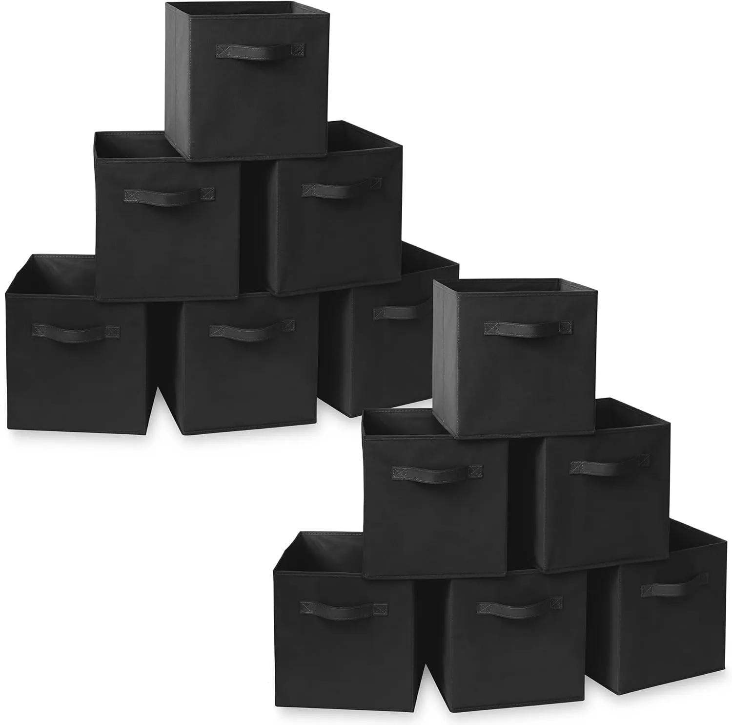 Casafield Set of 12 Collapsible Fabric Cube Storage Bins, Black - 11" Foldable Cloth Baskets for Shelves, Cubby Organizers & More