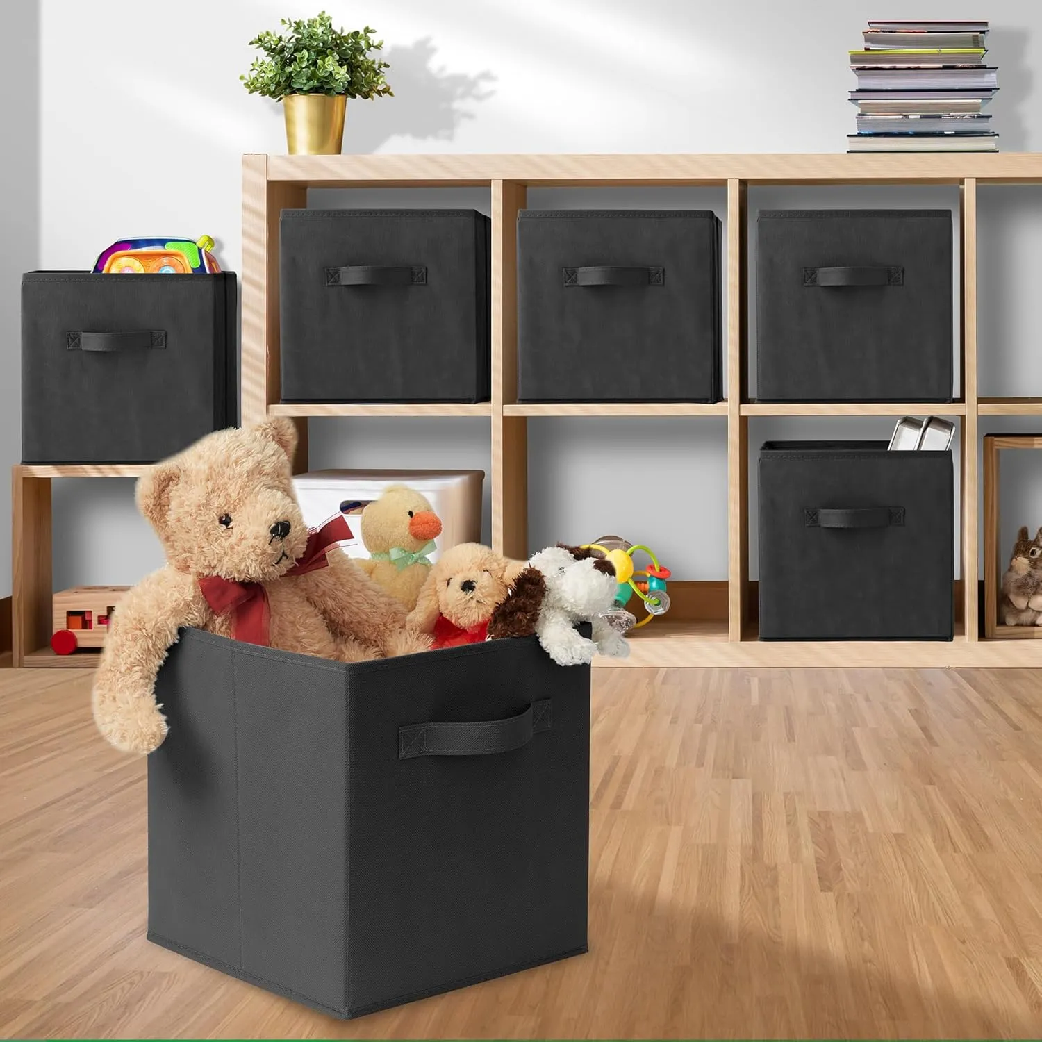 Casafield Set of 12 Collapsible Fabric Cube Storage Bins, Black - 11" Foldable Cloth Baskets for Shelves, Cubby Organizers & More