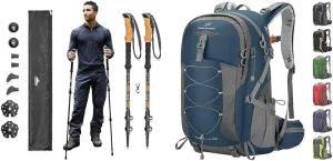 Cascade Mountain Tech Trekking Poles - Aluminum Hiking Walking Sticks & Maelstrom Hiking Backpack,Camping Backpack,40L Waterproof Hiking Daypack with Rain Cover