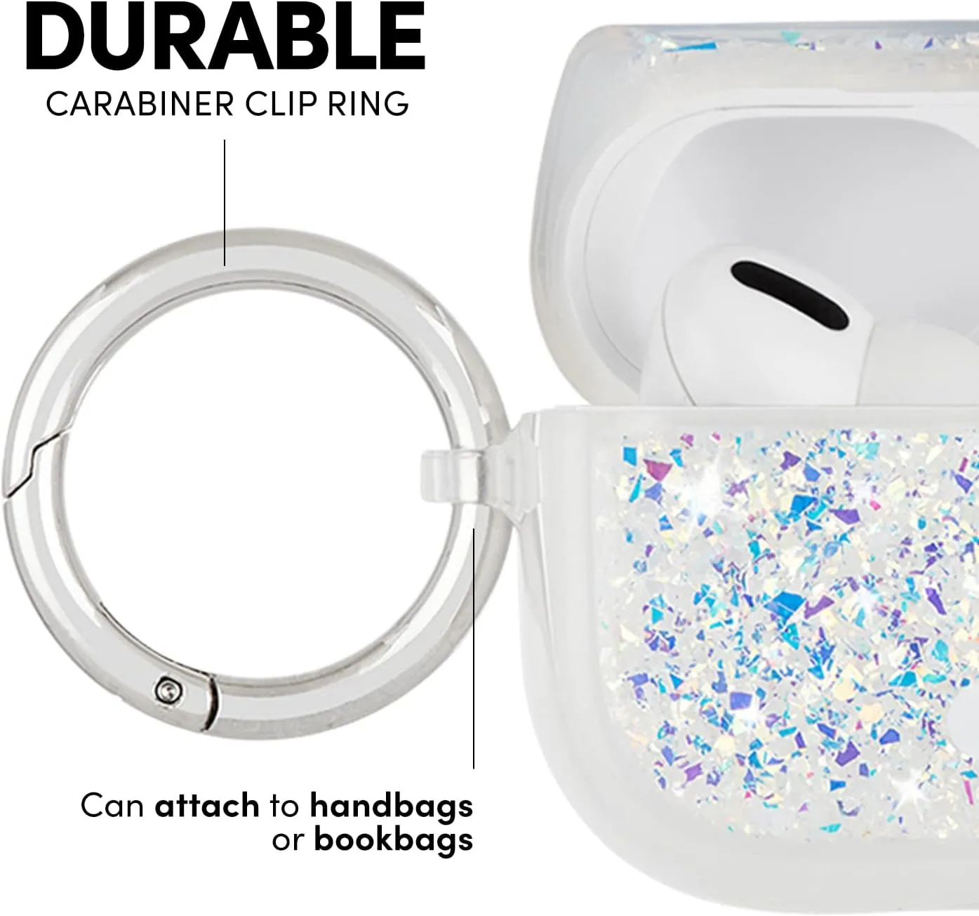 Case-Mate Protective AirPod Pro Case Cover, Soft Silicone Cover with Keychain Ring for Men and Women, Compatible with AirPods Pro, Front LED visible - Twinkle Stardust