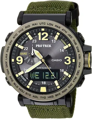 Casio Men's PRO TREK Stainless Steel Quartz Watch with Cloth Strap, Green, 30.5 (Model: PRG-600YB-3CR)
