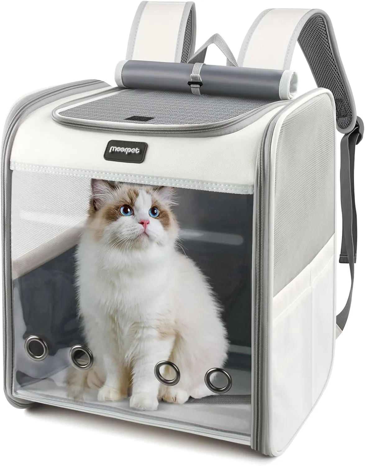 Cat Carrier Backpack, Large Pet Carrier Backpack, Cat Travel Backpack with Breathable Mesh, Cat Backpack Carrier for Small Dog Kitten Cat Carrying Bag, Pet Backpack for Hiking, Light Gray