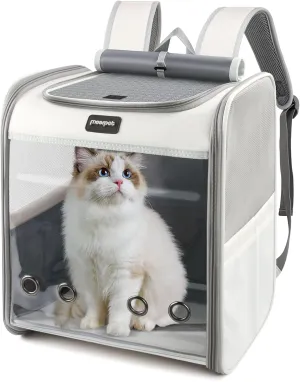 Cat Carrier Backpack, Large Pet Carrier Backpack, Cat Travel Backpack with Breathable Mesh, Cat Backpack Carrier for Small Dog Kitten Cat Carrying Bag, Pet Backpack for Hiking, Light Gray