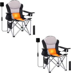 CDEN Heated Sports Chair, Outdoor Heated Chair, Heating Camping Chairs, Heating Lawn Chairs, Folding Chairs, 10000mAh Power Bank, Thick Padding, Heavy Duty, Cooler Bag, armrest, Carry Bag (2 Pack)