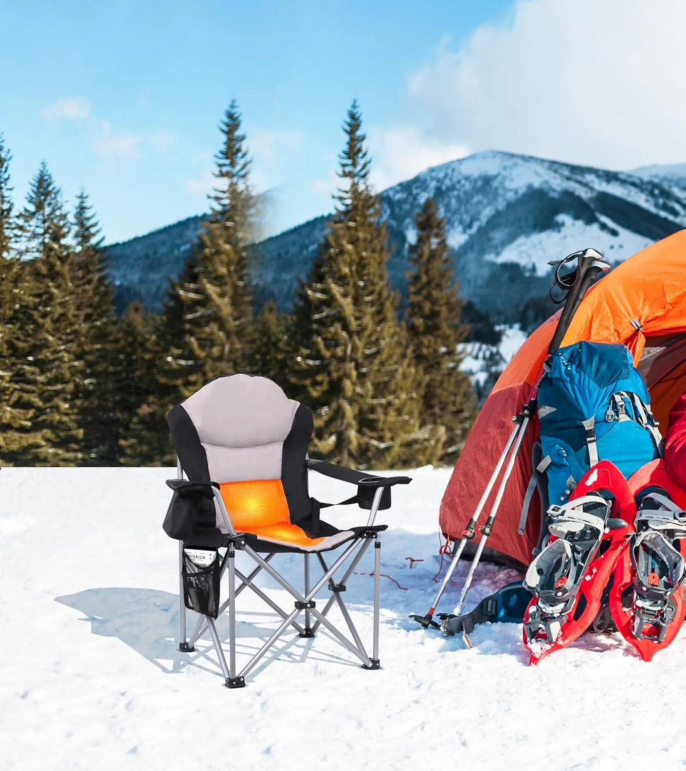 CDEN Heated Sports Chair, Outdoor Heated Chair, Heating Camping Chairs, Heating Lawn Chairs, Folding Chairs, 10000mAh Power Bank, Thick Padding, Heavy Duty, Cooler Bag, armrest, Carry Bag (2 Pack)