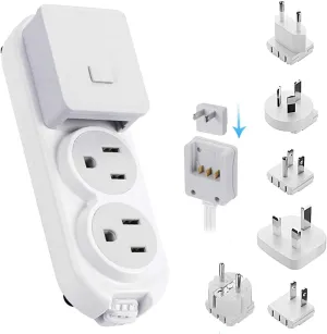 Ceptics Travel Power Strip - Small & Compact - Surge Protector - Grounded USB   Type C - 2 USA Outlets Input - Plugs for Europe, Asia, China, USA, South America