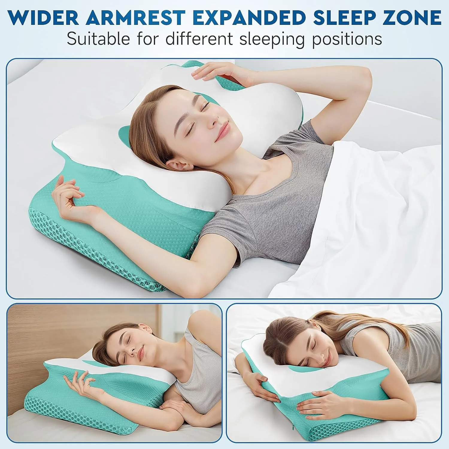 Cervical Neck Pillow, Memory Foam Neck Support Pillows for Sleeping, Shoulder Pillow for Side Sleepers, Back Stomach Sleepers, CertiPUR-US Certified, Queen Size, Green