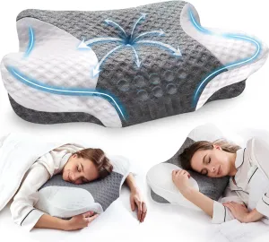 Cervical Neck Pillows with Memory Foam - Neck Pillows for Pain Relief Contour Memory Foam Pillows Ergonomic Neck Support - Adjustable Orthopedic Bed Pillows with Breathable Pillowcase for Sleeping