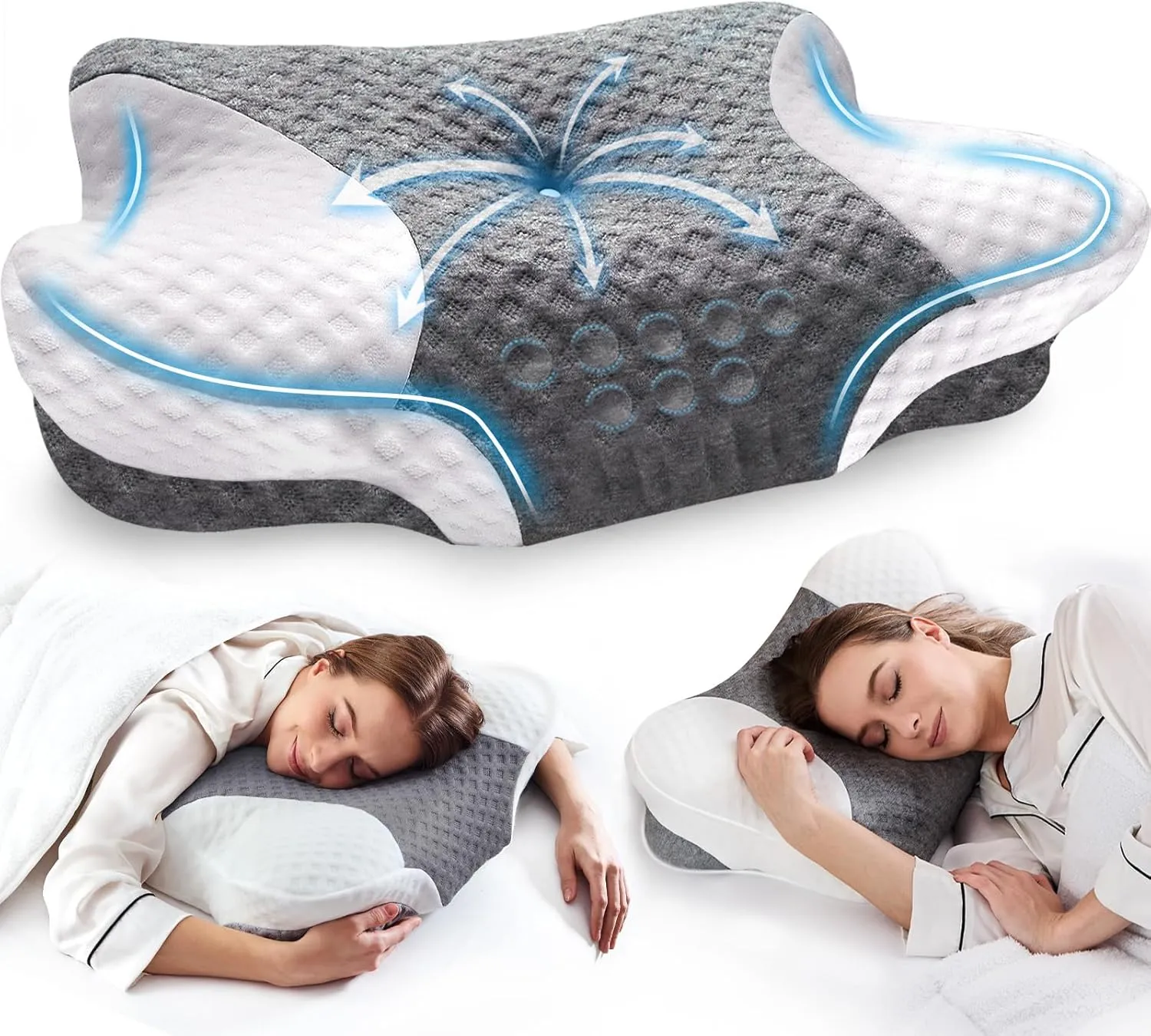 Cervical Neck Pillows with Memory Foam - Neck Pillows for Pain Relief Contour Memory Foam Pillows Ergonomic Neck Support - Adjustable Orthopedic Bed Pillows with Breathable Pillowcase for Sleeping