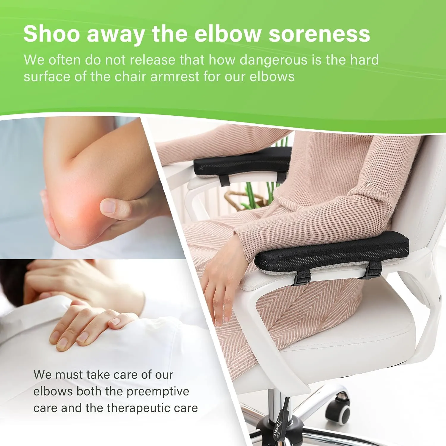 Chair Armrest Cooling Gel Cushions Elbow Pillow Pressure Relief Office Chair Gaming Chair armrest with Memory Foam armrest Pads 2-Piece Set of Chair