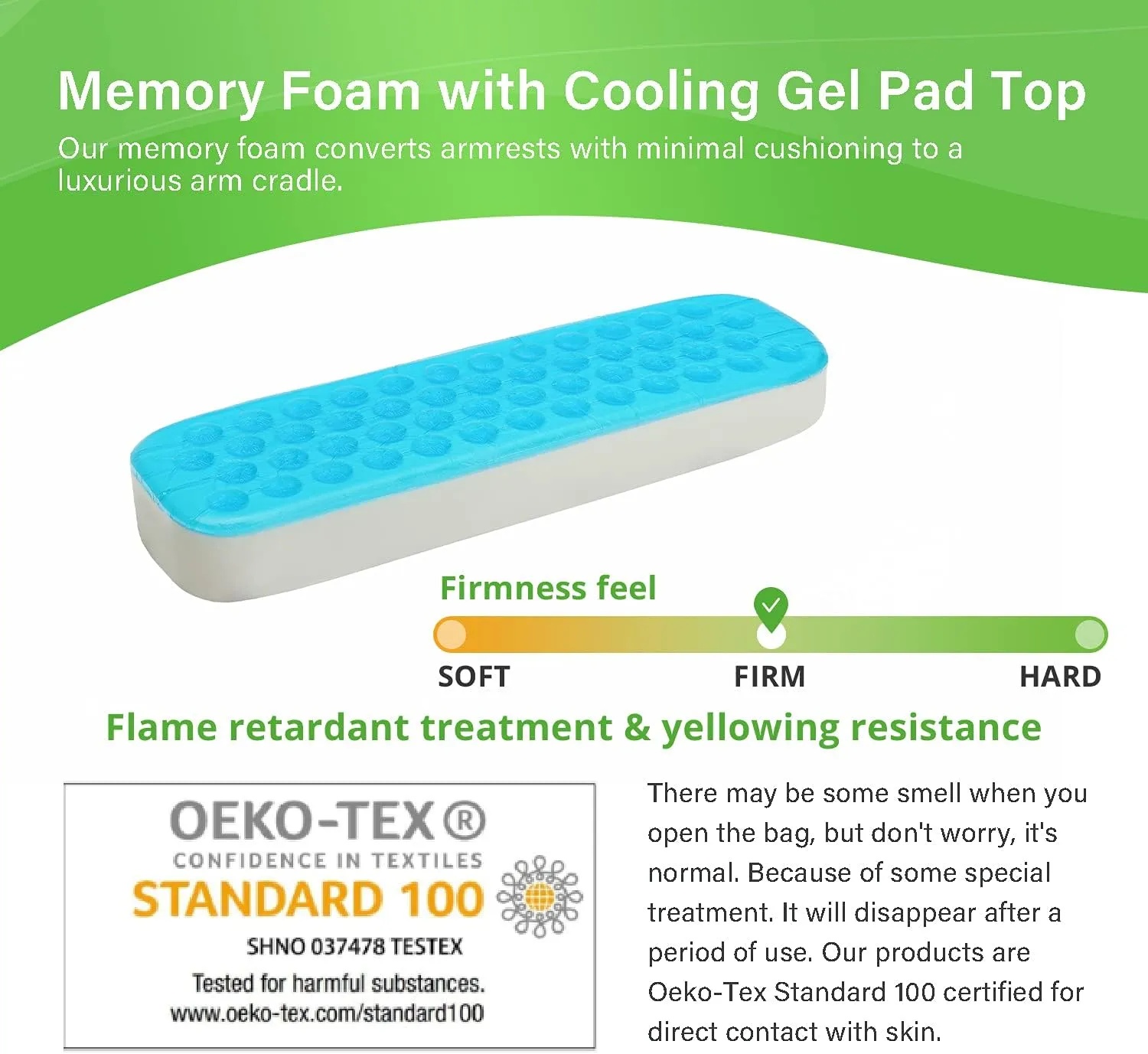 Chair Armrest Cooling Gel Cushions Elbow Pillow Pressure Relief Office Chair Gaming Chair armrest with Memory Foam armrest Pads 2-Piece Set of Chair