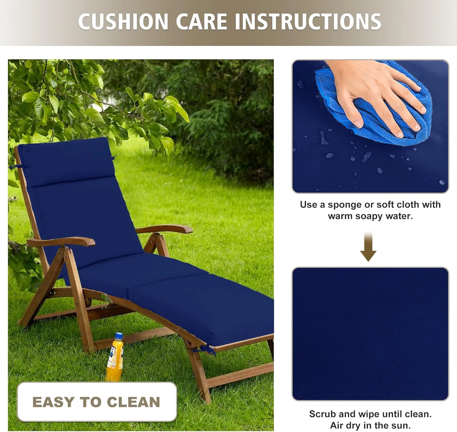 Chaise Lounge Cushion 72x21x3 Inch – Set of 4 Outdoor Lounge Chair Cushions, Lounger Pad Replacement with Fade-Resistant, Removable & Machine-Washable Covers, Ideal for Patio Chaise Chairs, Navy Blue