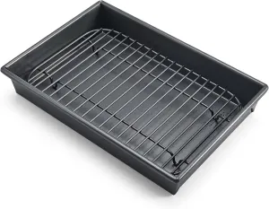Chicago Metallic Petite Roast Pan Set with Rack, 10x7 inch Nonstick Toaster Oven Baking Pan, Perfect for Single Serving Meals and Small Batch Cooking