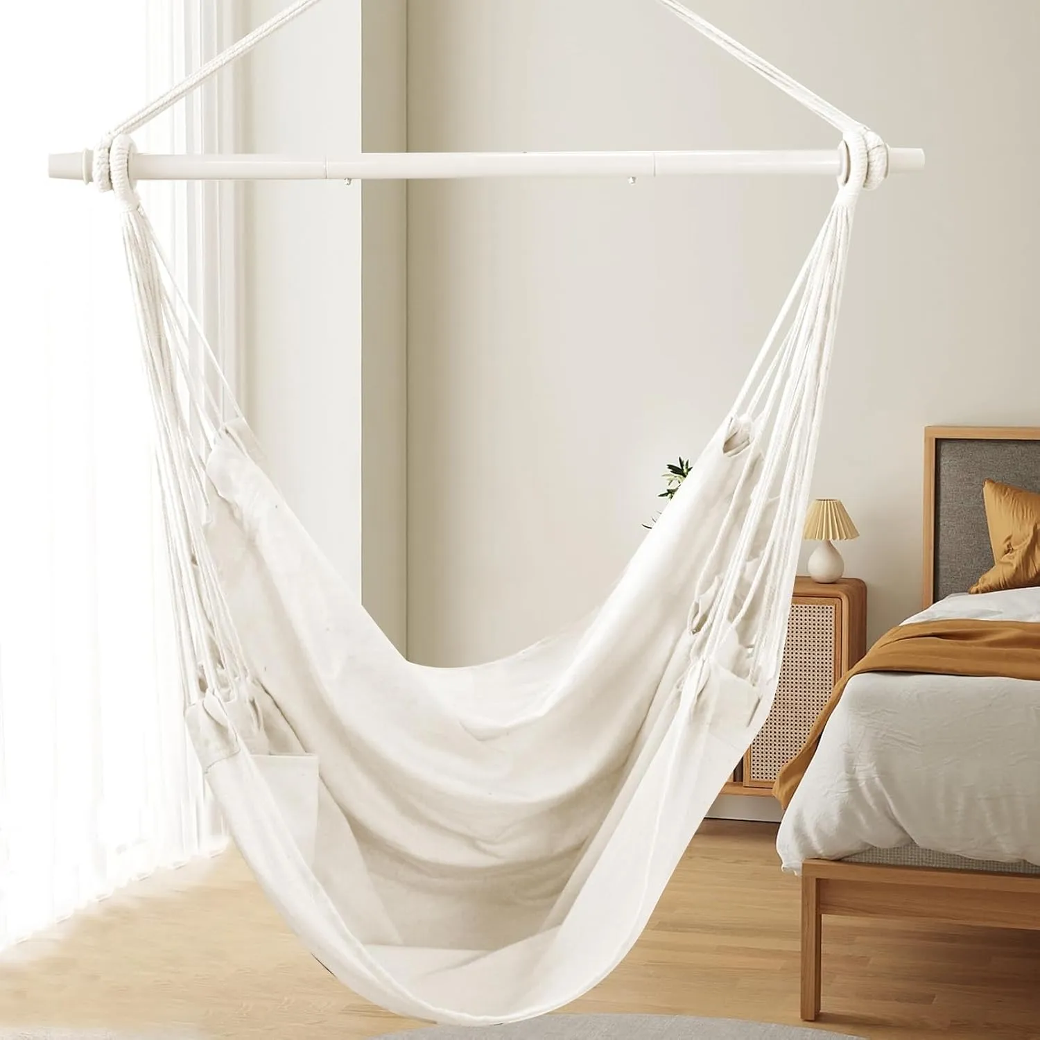 Chihee Hammock Chair Swing - Strong Metal, Collapsible, Spreader Bar, Portable, Max 500 lbs, Comfy Seat, Patio & Lawn, Cotton Blended for Superior Comfort & Durability, Indoor & Outdoor