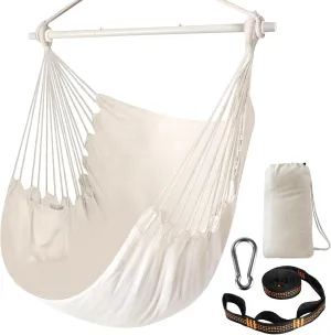 Chihee Hammock Chair Swing - Strong Metal, Collapsible, Spreader Bar, Portable, Max 500 lbs, Comfy Seat, Patio & Lawn, Cotton Blended for Superior Comfort & Durability, Indoor & Outdoor