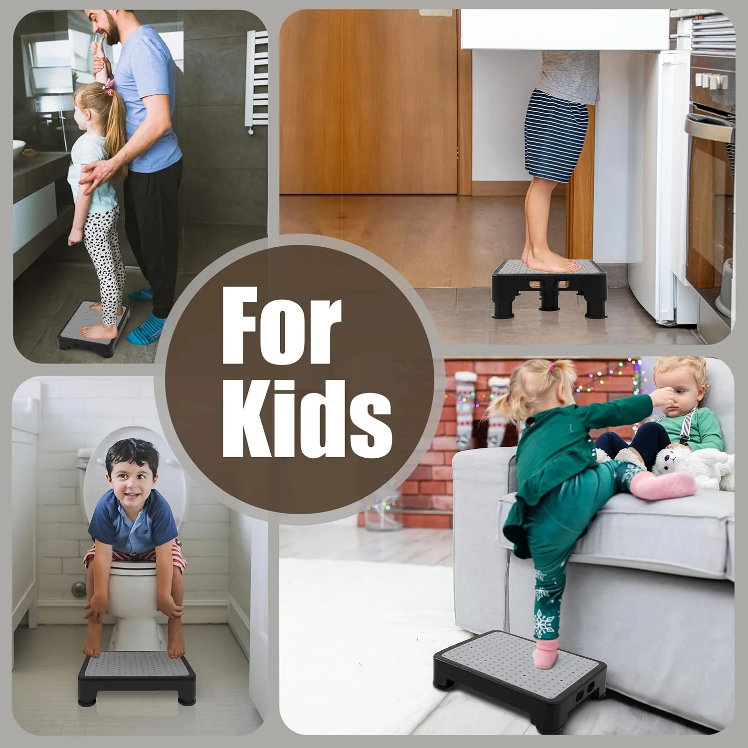 CHIKILLA Adjustable Step Stool for Adults Kids and Senior, Non-slip Step Platform Indoor and Outdoor for Pregnant Woman, Portable Stair Assist for Kitchen, Car, Bedside and Shower, Black-Gray, 3.4-5In