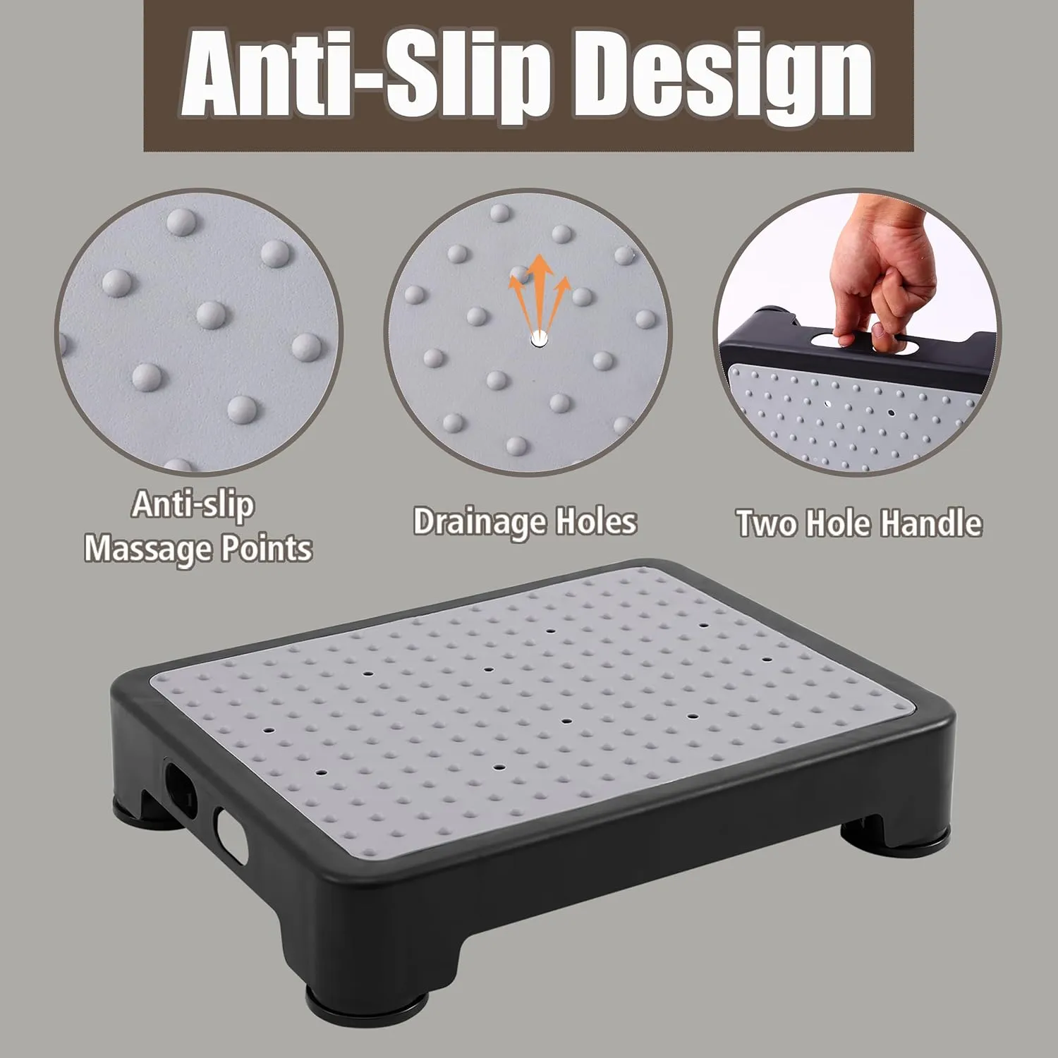 CHIKILLA Adjustable Step Stool for Adults Kids and Senior, Non-slip Step Platform Indoor and Outdoor for Pregnant Woman, Portable Stair Assist for Kitchen, Car, Bedside and Shower, Black-Gray, 3.4-5In