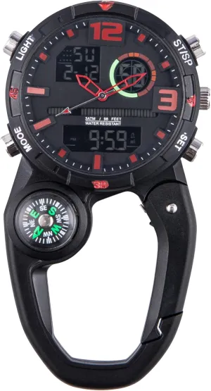 Clip on Digital Carabiner Watch Backpack Fob Belt Waterproof and Shockproof Pocket Clip-on Quartz Watch with Alarm Clock Date Week for Outdoor Sports