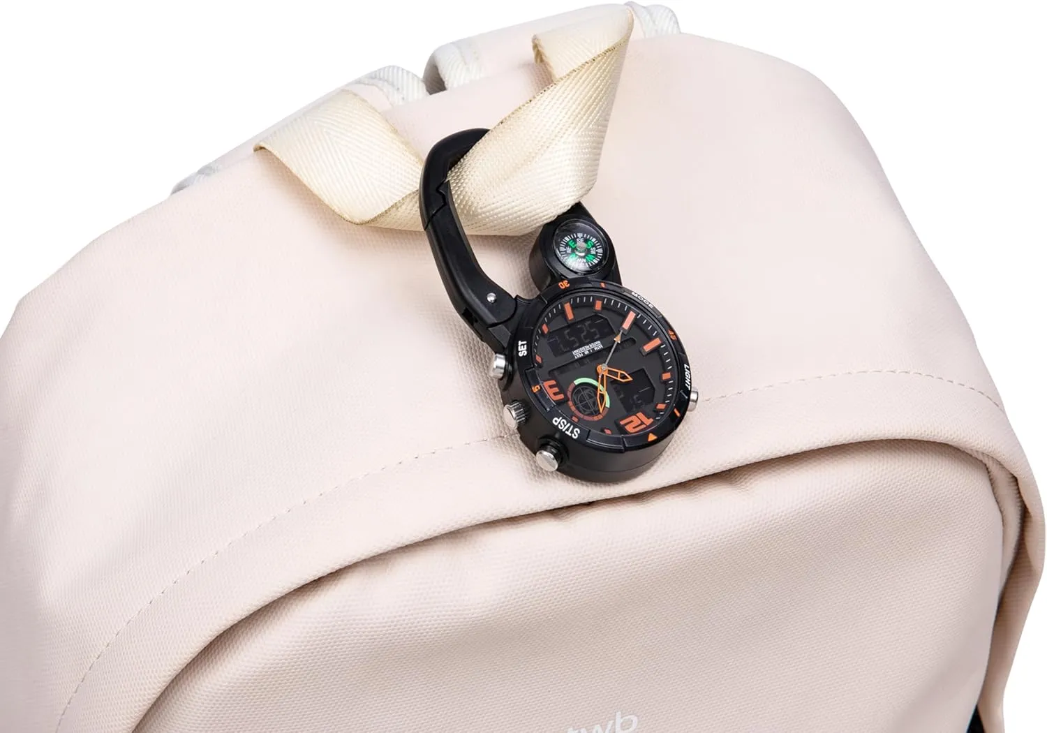 Clip on Digital Carabiner Watch Backpack Fob Belt Waterproof and Shockproof Pocket Clip-on Quartz Watch with Alarm Clock Date Week for Outdoor Sports
