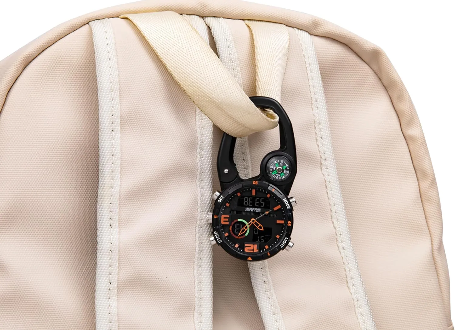 Clip on Digital Carabiner Watch Backpack Fob Belt Waterproof and Shockproof Pocket Clip-on Quartz Watch with Alarm Clock Date Week for Outdoor Sports