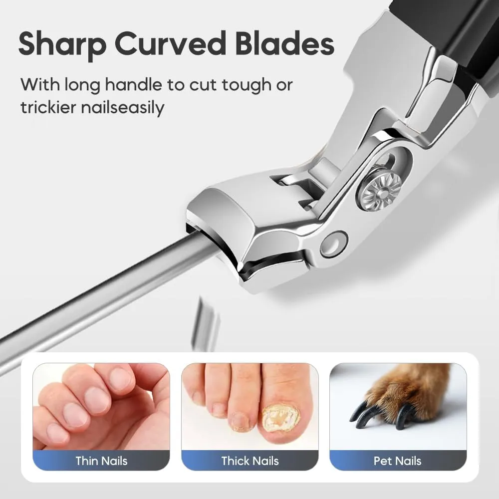 Clipmaster Pro Nail Clippers, 2025 Upgraded Large Angled Head Toenail Clippers Easy Trimming, Wide Jaw Opening Nail Clippers for Thick Nails, Long Handle Nail Clipper for Seniors Men Women (1 Set)