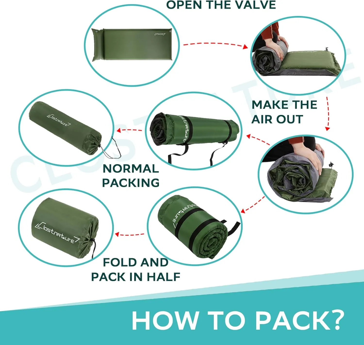 Clostnature Self Inflating Sleeping Pad for Camping - 1.5/2/3 inch Camping Pad, Lightweight Inflatable Camping Mattress Pad, Insulated Foam Sleeping Mat for Backpacking, Tent, Hammock