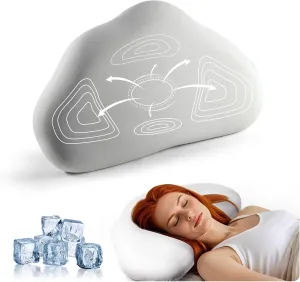 Cloud Contour Memory Foam Pillow Ergonomic Design for Sleeping Comfortably and Reducing Snoring Neck and Cervical Pillow with Cooling Pillowcase Grey