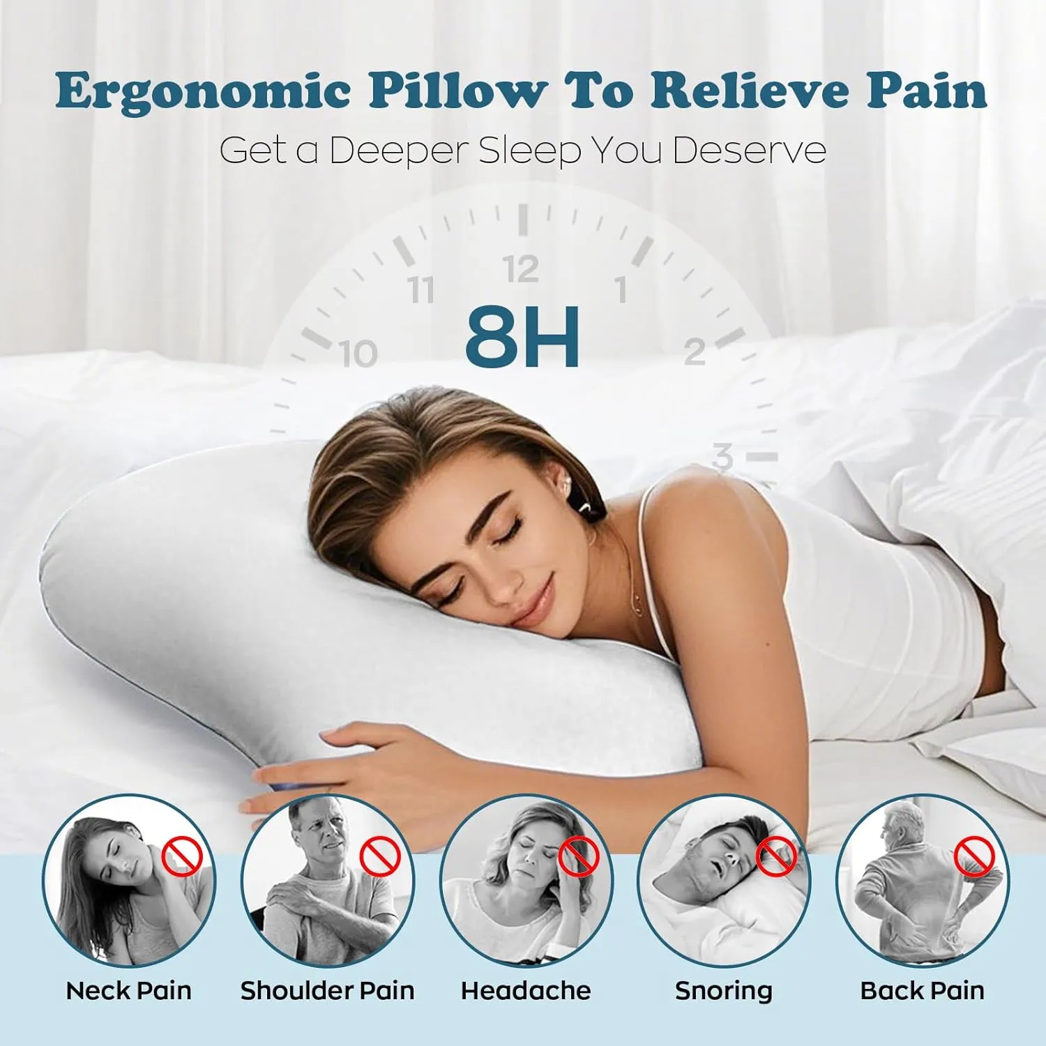 Cloud Contour Memory Foam Pillow Ergonomic Design for Sleeping Comfortably and Reducing Snoring Neck and Cervical Pillow with Cooling Pillowcase Grey