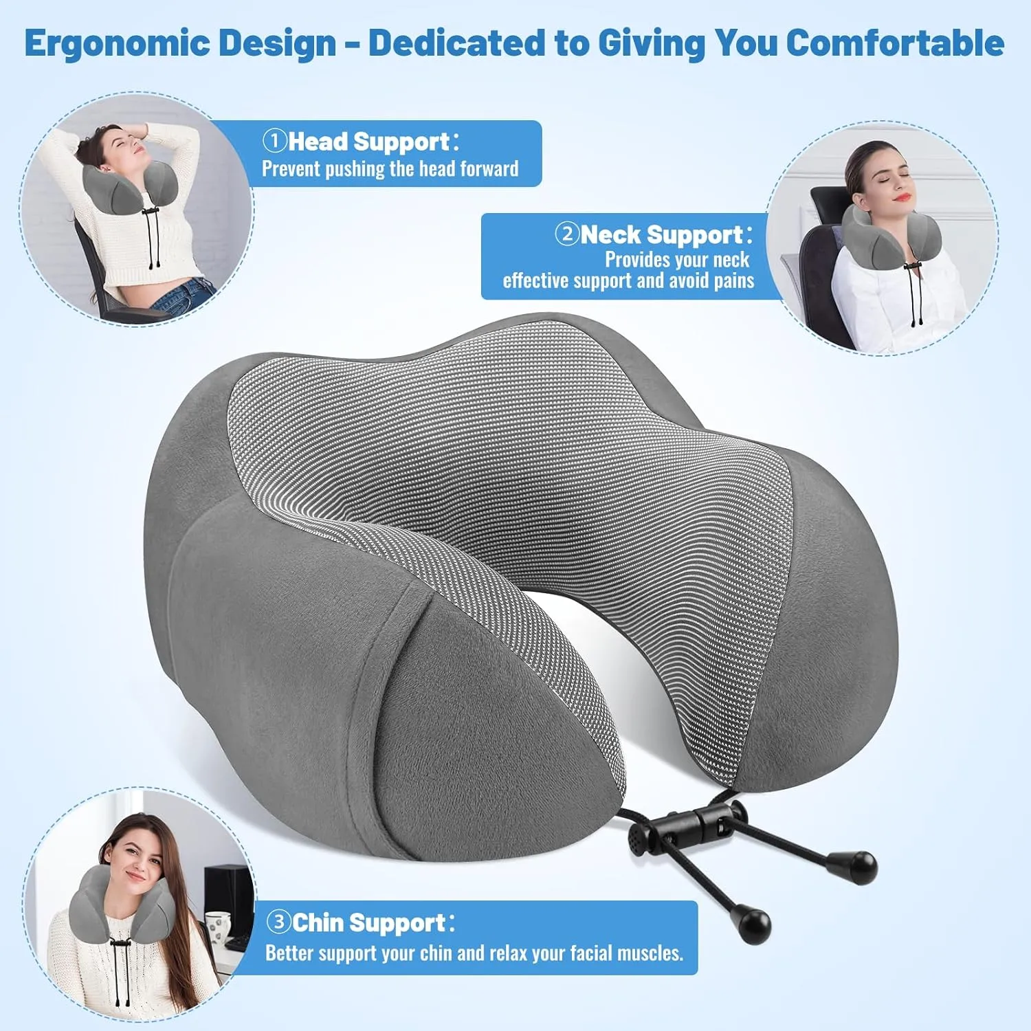 CloudBliss Travel Pillow Premium Memory Foam, Comfortable & Supportive Neck Pillow, Neck Pillows for Sleeping Travel, Airplane Pillow for Sleeping Airplane, Car, Office and Home（Black & Dark Grey）